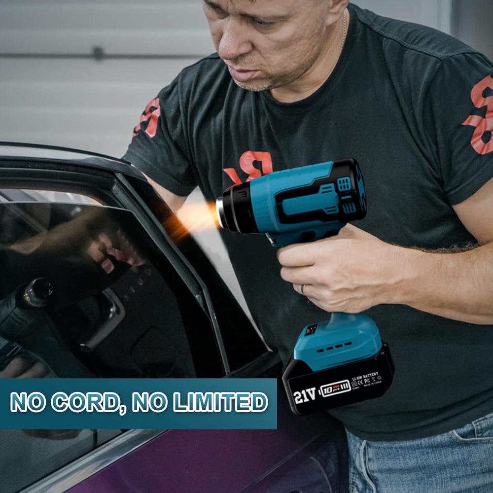 UAOII CORDLESS HEAT-GUN WITH LED LIGHT | RECHARGEABLE 21V BATTERY | 5 NOZZLE