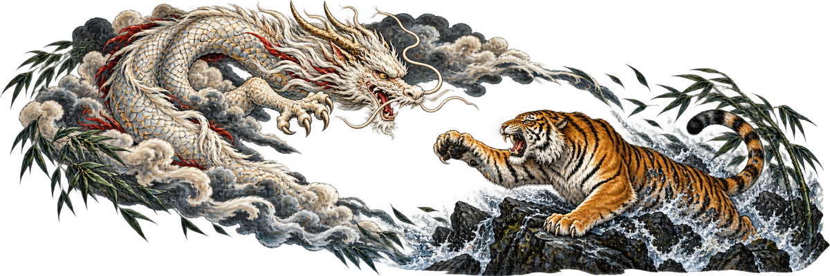 Cloudfang Rivalry | Japanese Dragon and Tiger Automotive Decal | Instawraps