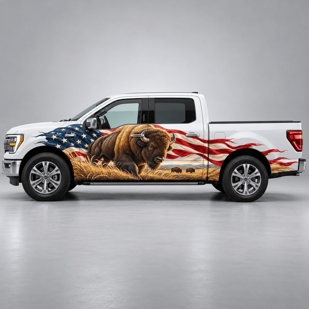 Grassland Monarch | Bison and American Flag Automotive Decal | Instawraps