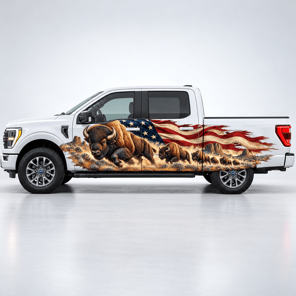 Dustborne Anthem | Bison Herd and American Flag Automotive Decal | Instawraps