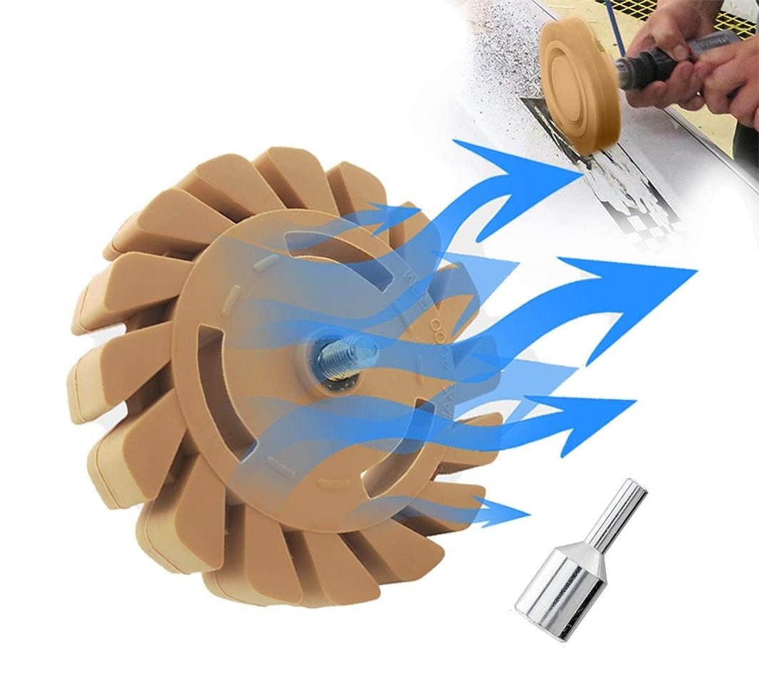 RUBBER ERASER WHEEL WITH DRILL ADAPTER – DECAL & ADHESIVE REMOVER