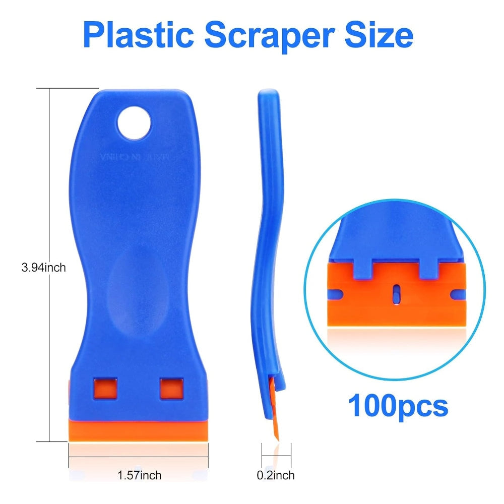 4 PCS RAZOR BLADE SCRAPER SET WITH 100 BLADES – LABEL & DECAL REMOVER