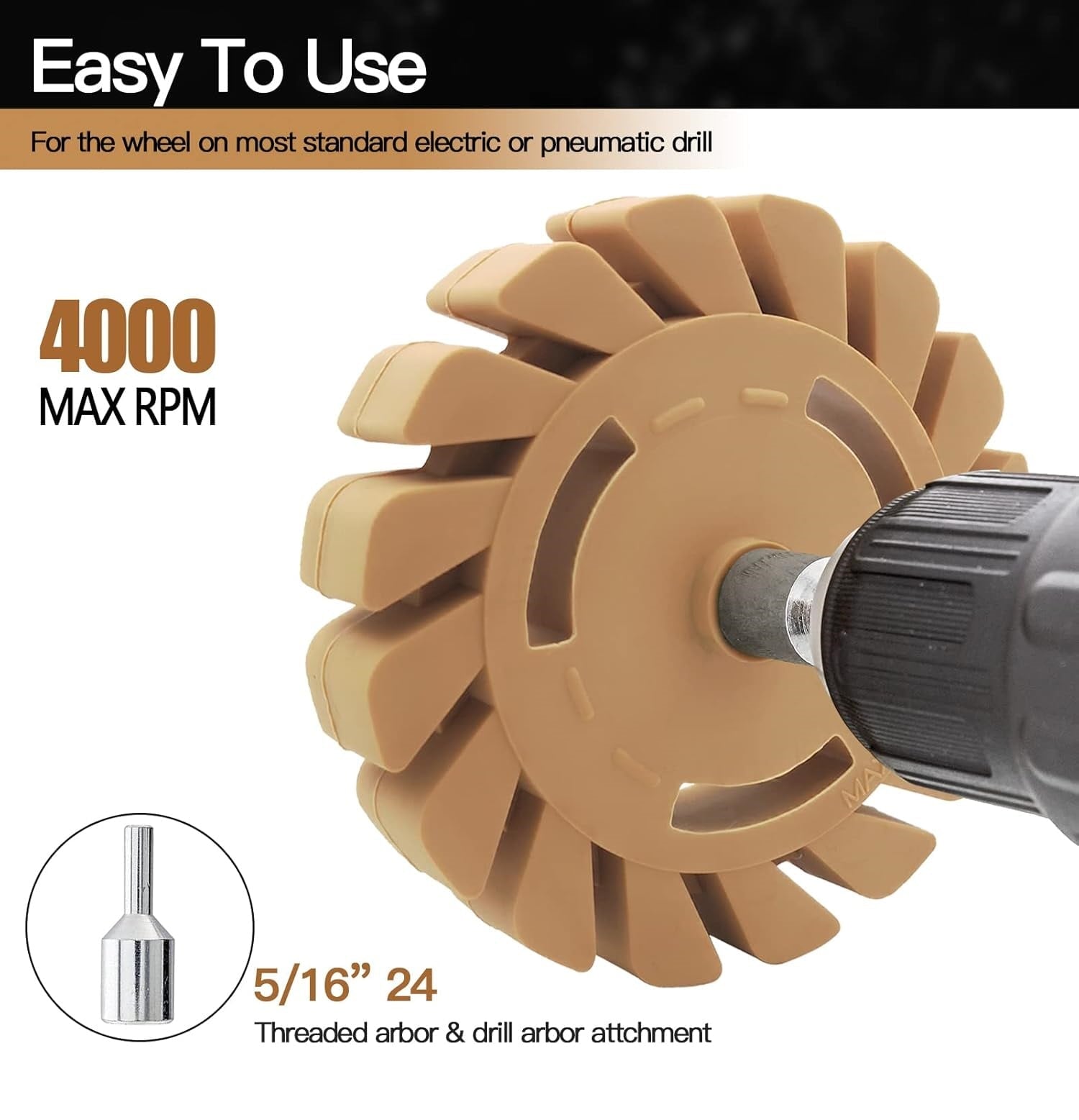 RUBBER ERASER WHEEL WITH DRILL ADAPTER – DECAL & ADHESIVE REMOVER