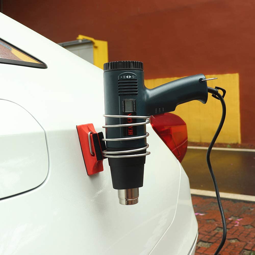 MAGNETIC HEAT-GUN HOLDER WITH SAFETY CAP AND SCRATCHLESS FELT BASE FOR VINYL WRAP