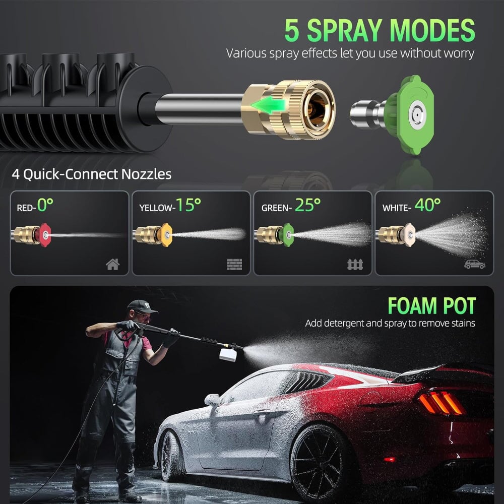 2600PSI ELECTRIC PRESSURE WASHER WITH FOAM CANNON & 4 NOZZLES