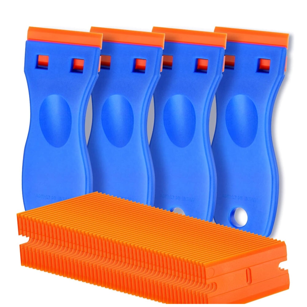 4 PCS RAZOR BLADE SCRAPER SET WITH 100 BLADES – LABEL & DECAL REMOVER
