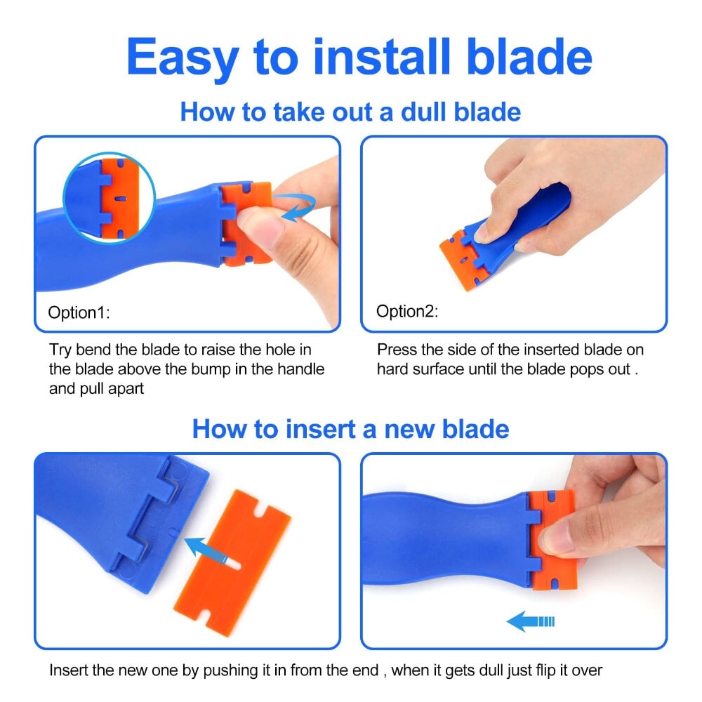4 PCS RAZOR BLADE SCRAPER SET WITH 100 BLADES – LABEL & DECAL REMOVER