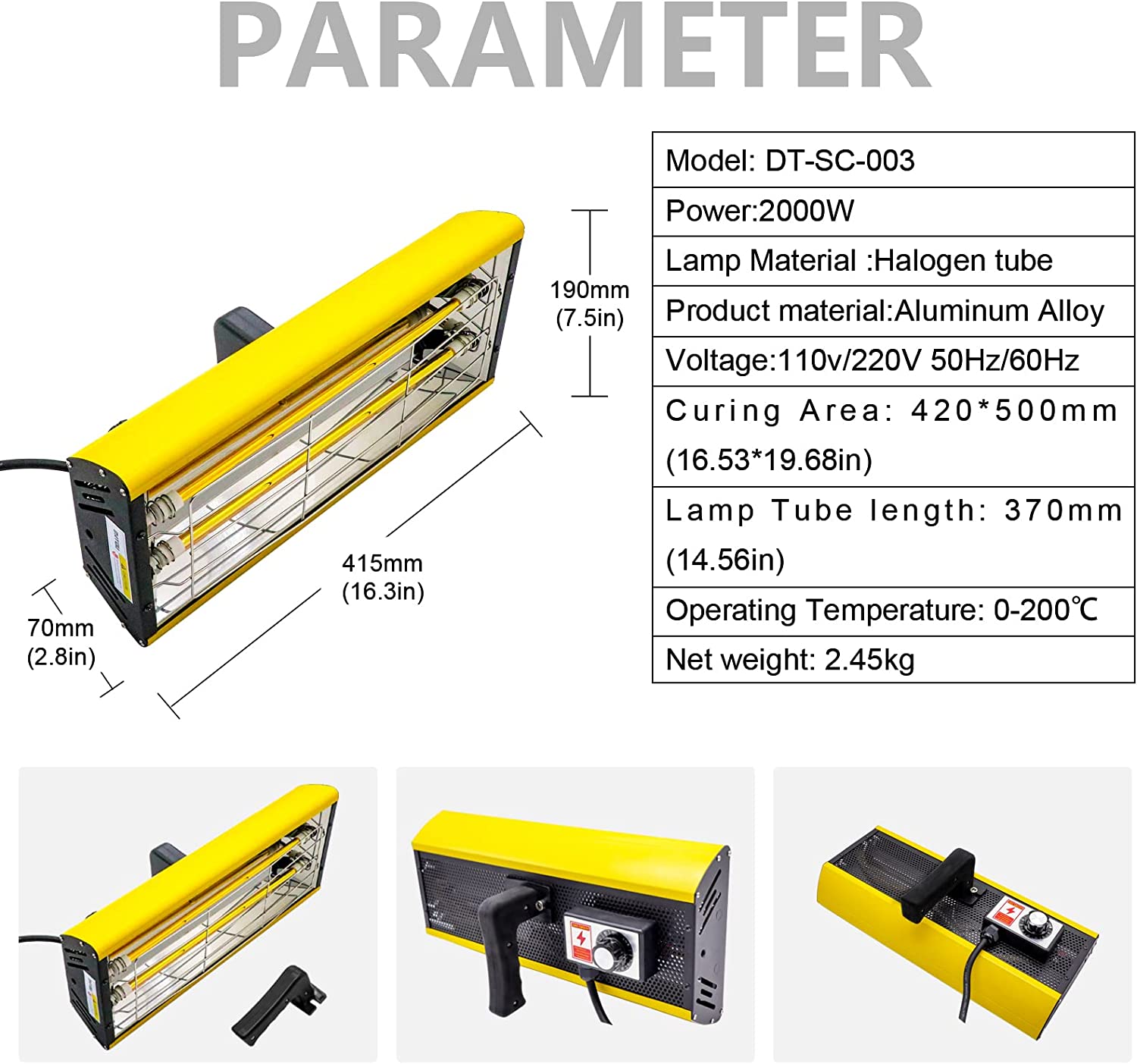 2000W INFRARED CURING LAMP WITH TIMER AND STAND