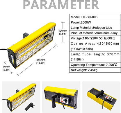 2000W INFRARED CURING LAMP WITH TIMER AND STAND
