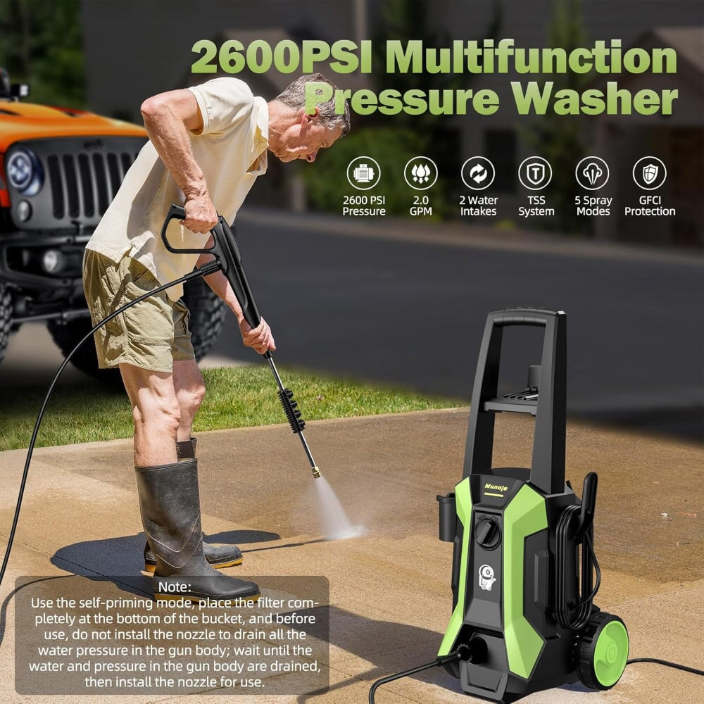 2600PSI ELECTRIC PRESSURE WASHER WITH FOAM CANNON & 4 NOZZLES