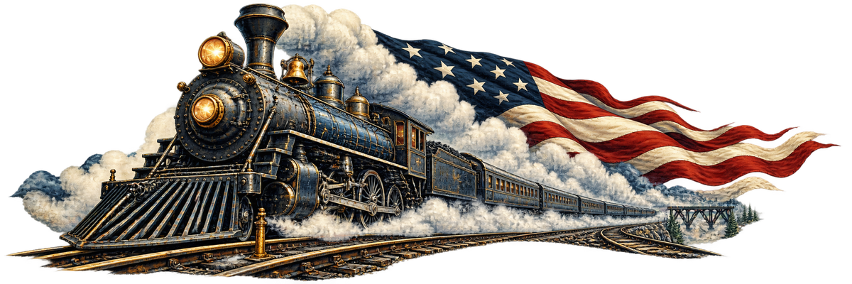 Ironward Express | Steam Train and American Flag Automotive Decal | Instawraps
