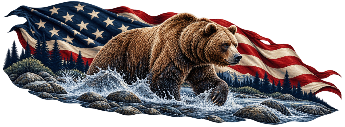 Headwater Stride | Grizzly and American Flag Automotive Decal | Instawraps
