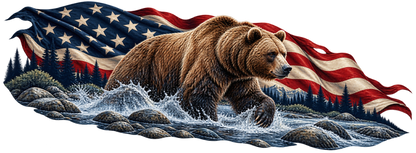 Headwater Stride | Grizzly and American Flag Automotive Decal | Instawraps