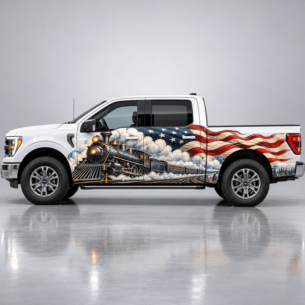 Ironward Express | Steam Train and American Flag Automotive Decal | Instawraps