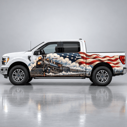 Ironward Express | Steam Train and American Flag Automotive Decal | Instawraps