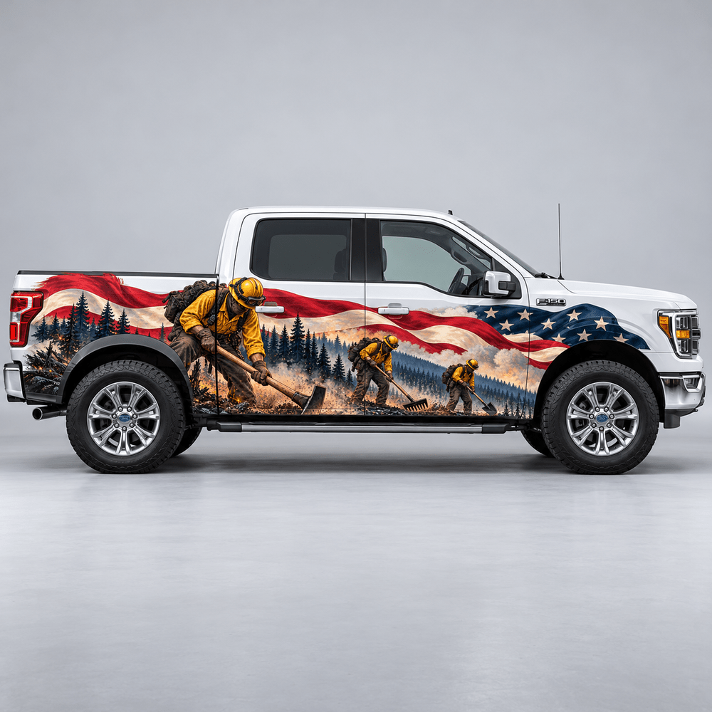 Fireline Fellowship | Wildland Firefighter American Flag Automotive Decal | Instawraps