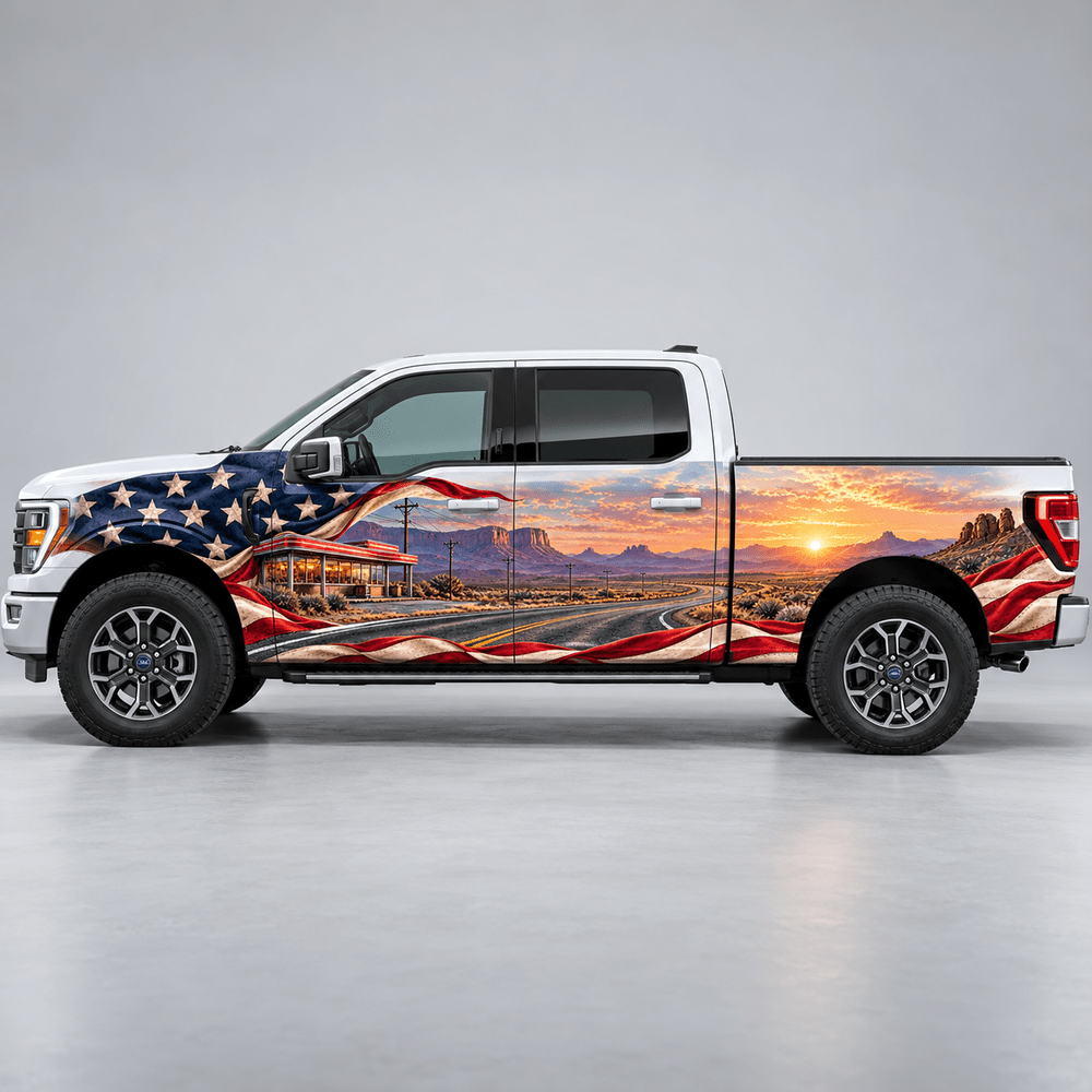 Daybreak Detour | American Flag Desert Highway Automotive Decal | Instawraps
