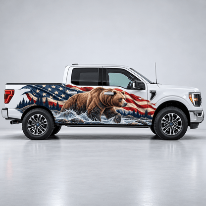 Headwater Stride | Grizzly and American Flag Automotive Decal | Instawraps