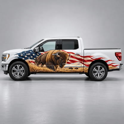 Grassland Monarch | Bison and American Flag Automotive Decal | Instawraps