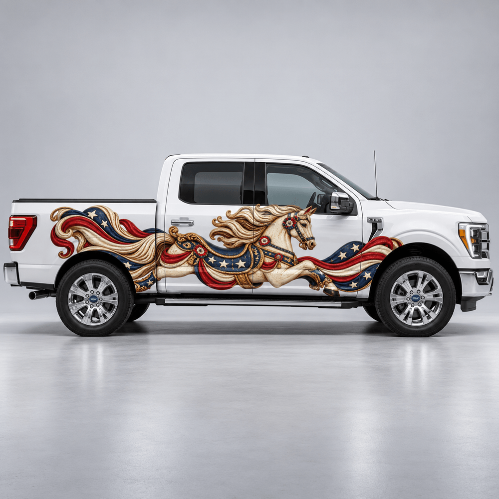 Paradebound Gallop | Patriotic Carousel Horse Automotive Decal | Instawraps