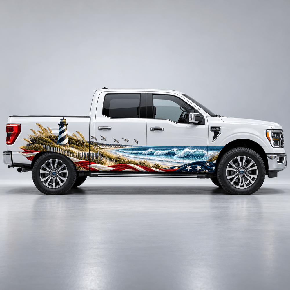 Where Breakers Gather | Lighthouse and American Flag Automotive Decal | Instawraps