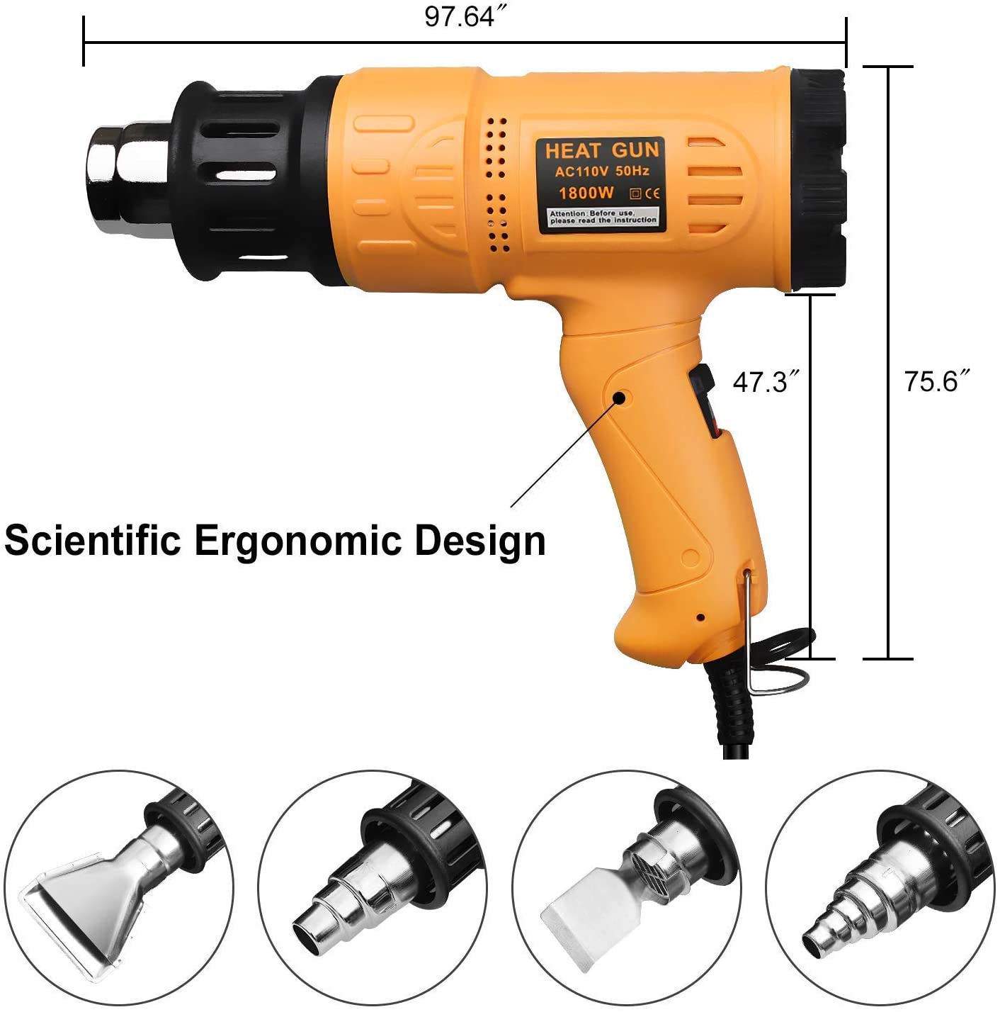 SEEKONE HEAT GUN | 1800W | 2-TEMP SETTING WITH OVERLOAD PROTECTION FOR CAR WRAPPING - VARIABLE TEMPERATURE CONTROL