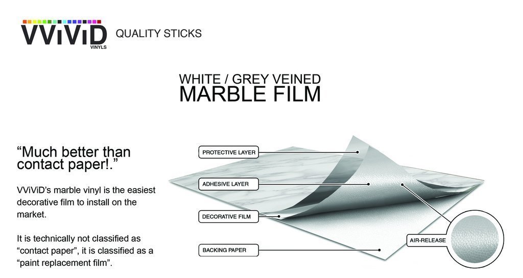 VVIVID VINYL WHITE BLACK-VEINED MARBLE ARCHITECTURAL FILM